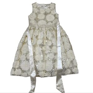 American Princess 👗 Sleeveless Cream Floral Accents Dress Size 16